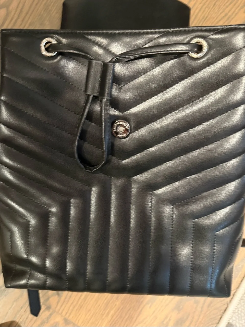 Saint Laurent STYLE Black Chevron Quilted Leather Backpack with Silver YSL Logo